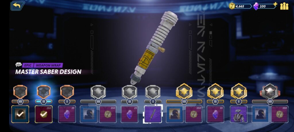 The Master Saber design ranked reward in Star Wars: Hunters.
