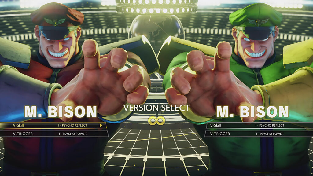 A screenshot of a match start in Street Fighter V with two M.Bison as playable characters
