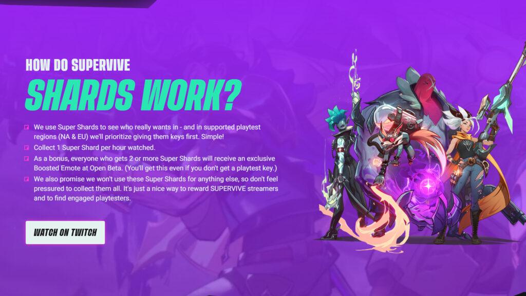 Receive an invitation for SUPERVIVE game play test by collecting Super Shards through Twitch Drops