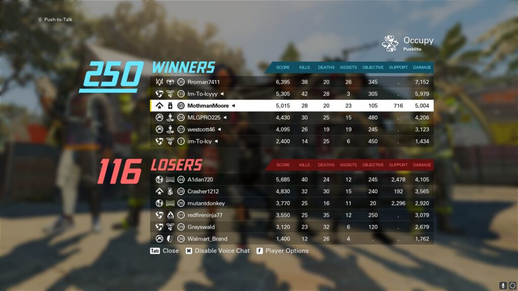 A scoreboard showcasing the winners and losers in a game of Occupy in XDefiant.