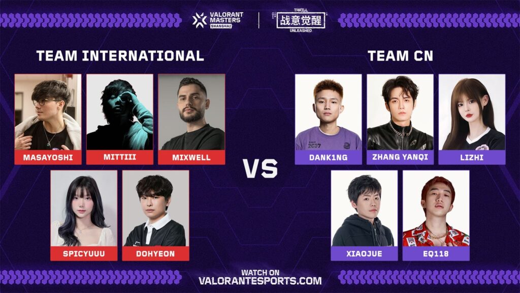 The teams for the VALORANT Masters Shanghai Showmatch.