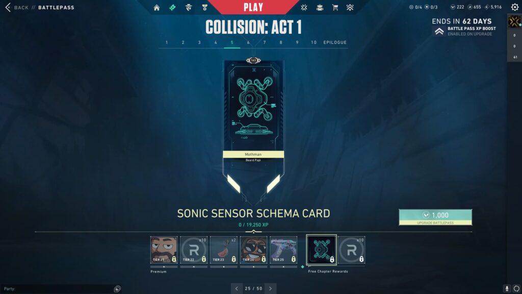 The Sonic Sensor Schema Card in the VALORANT Episode 9 Act 1 Battle Pass.