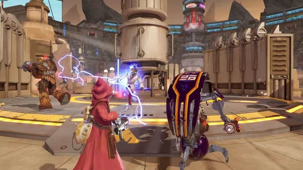 Hunters battle in the Star Wars: Hunters arena.