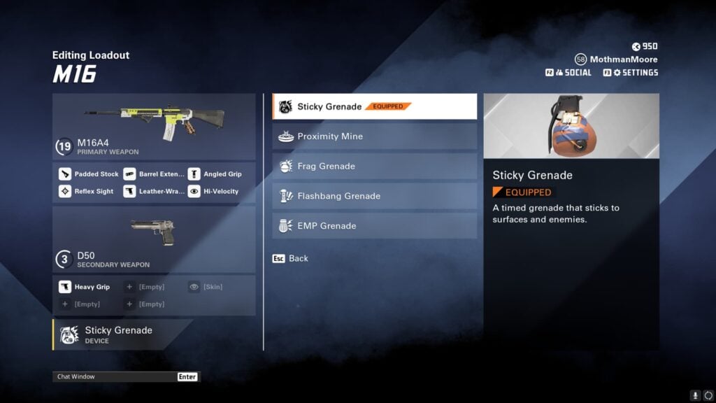 The Sticky Grenade as the Device for the best M16A4 loadout in XDefiant.