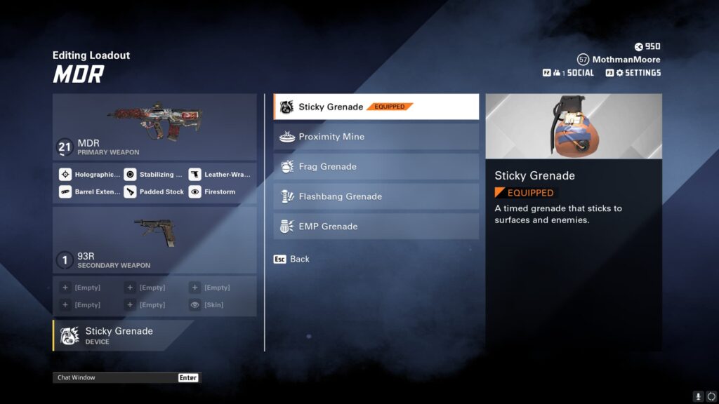 The Sticky Grenade as the Device for the best MDR loadout in XDefiant.