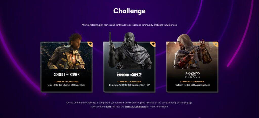 The Ubisoft Forward Challenge goals.