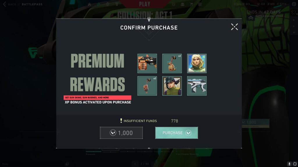 The purchase page for the in the VALORANT Episode 9 Act 1 Battle Pass.