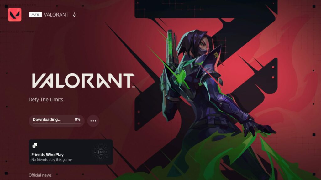 The VALORANT Console Limited Beta downloading on PS5.
