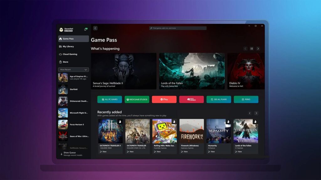 The Xbox App for PC's new navigation appearance with the June update.