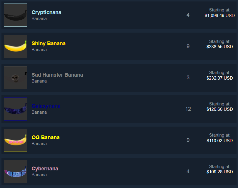 The most expensive banana drops on Steam Marketplace.