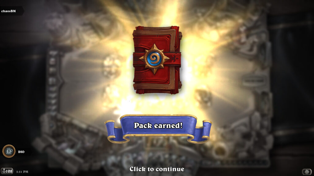 Winning your first Tavern Brawl of the week results in a free Standard card pack
