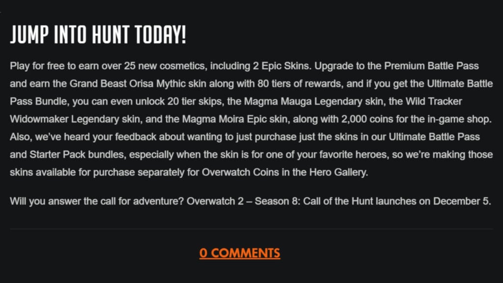 Screenshot of a part of Blizzard's post made on December 4, 2023 
