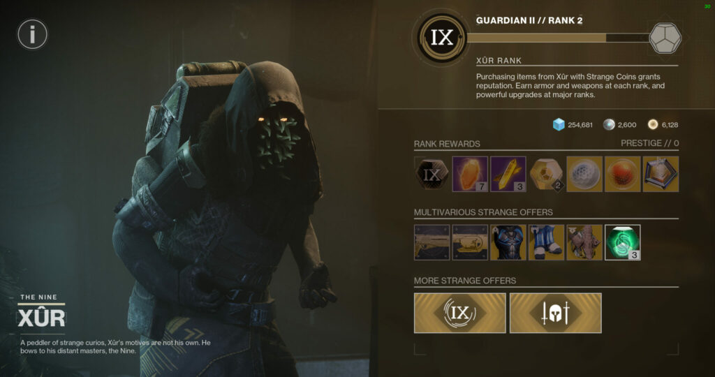 xur vendor screen destiny 2 the final shape