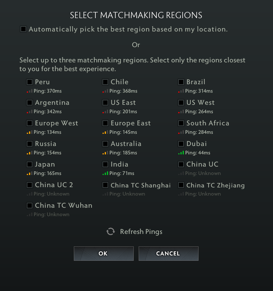 Changing Dota 2 servers to fix packet loss