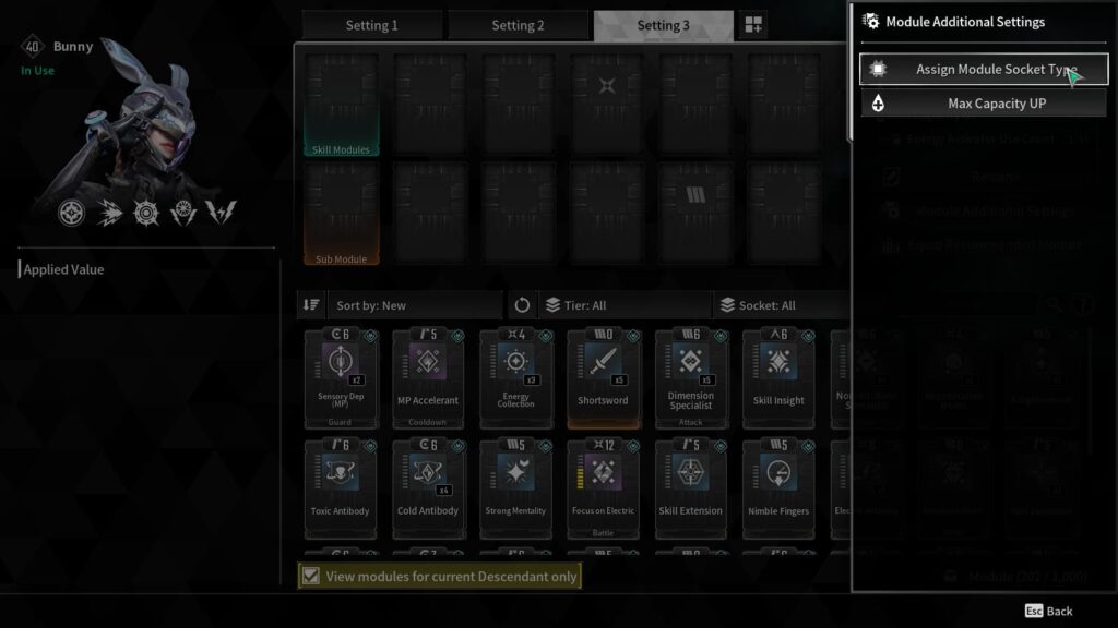 The Assign Module Socket Type button to prestige in The First Descendant.