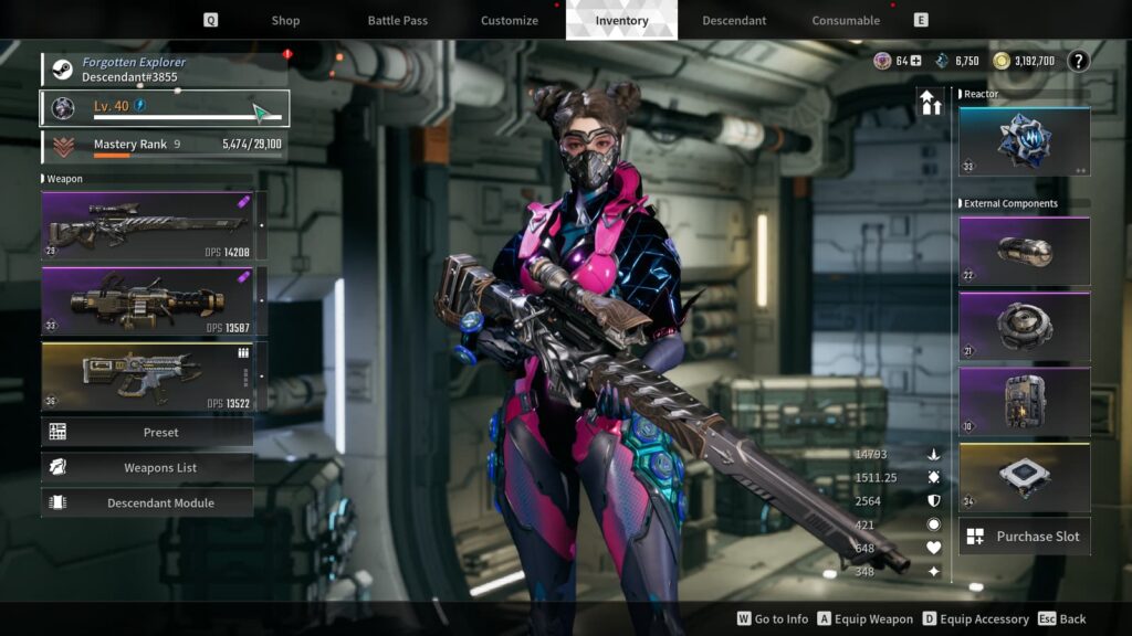 A player uses Bunny and their inventory screen shows the max level of 40 in The First Descendant.