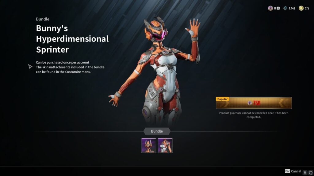 Bunny's Hyperdimensional Sprinter skin displayed in The First Descendant's store.