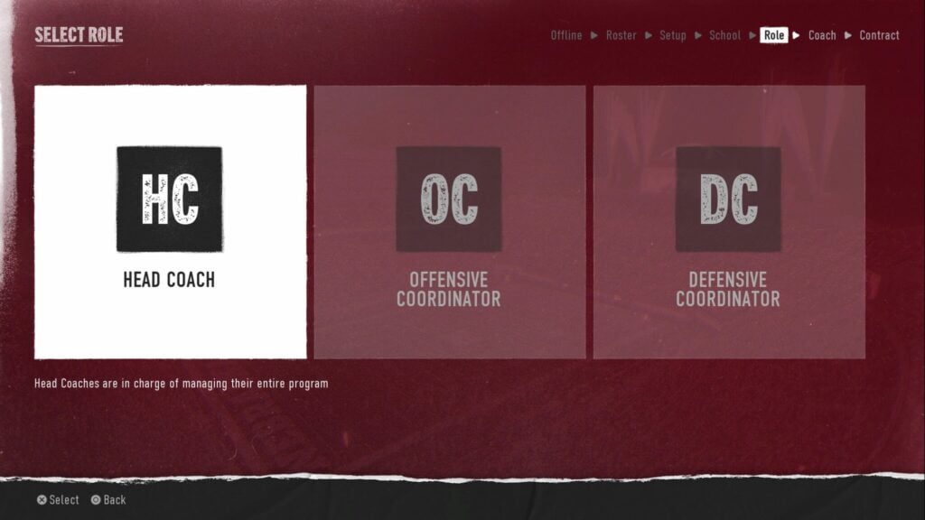 The coaching role selection.