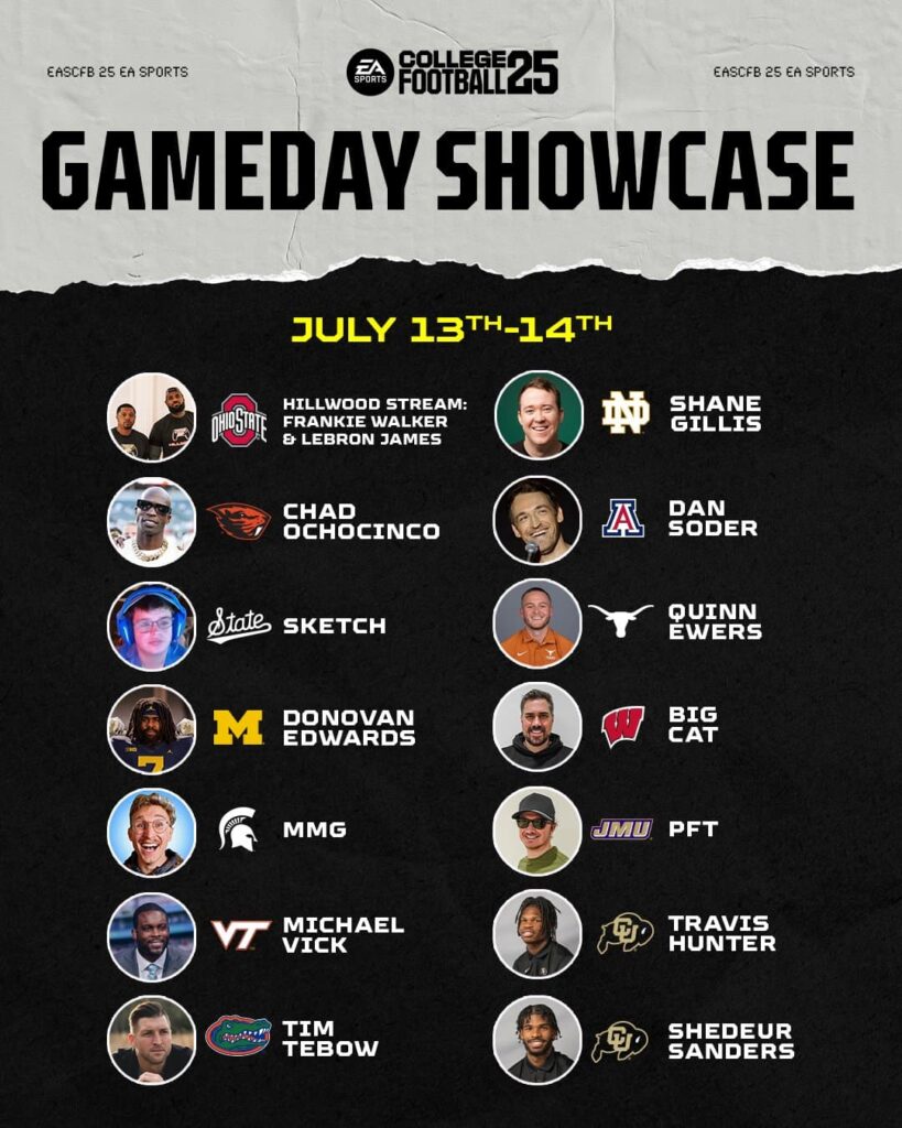 All participants for the College Football 25 Gameday Showcase.