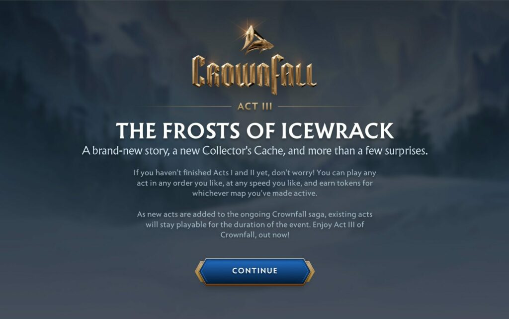 Crownfall Act 3 Welcome Message in the game