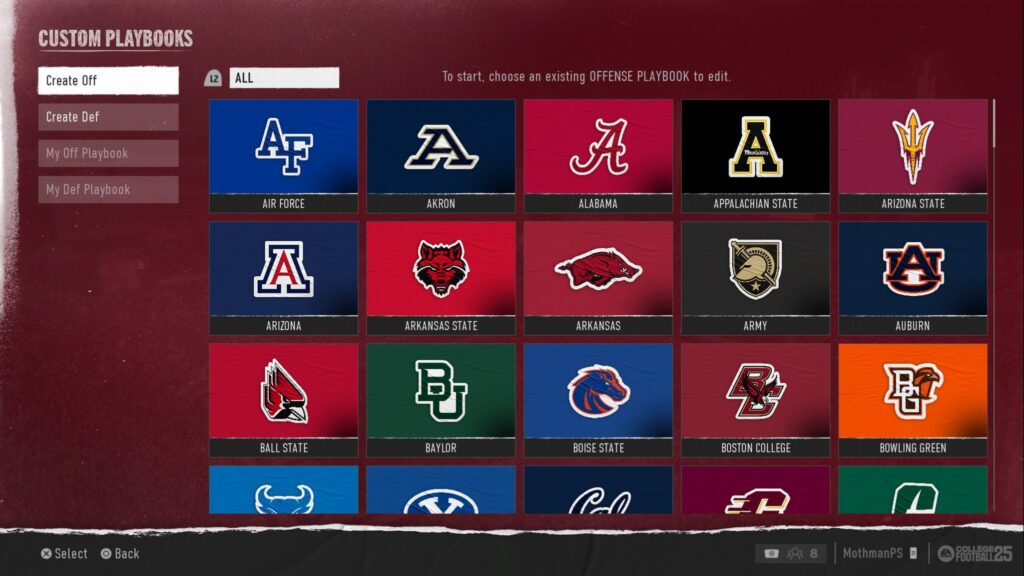 The offensive playbooks in CFB 25.