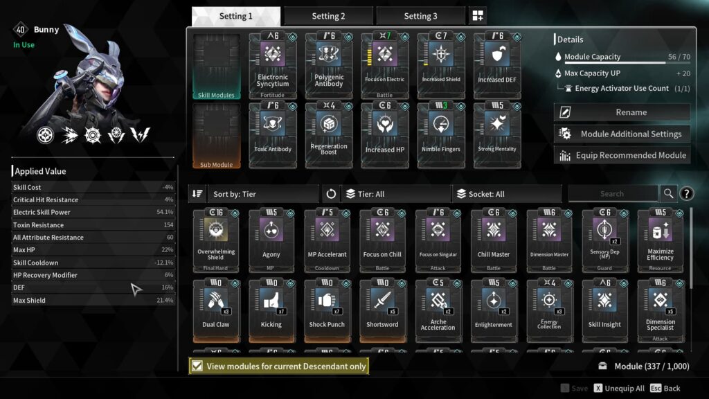 A collection of Bunny's Modules in The First Descendant.