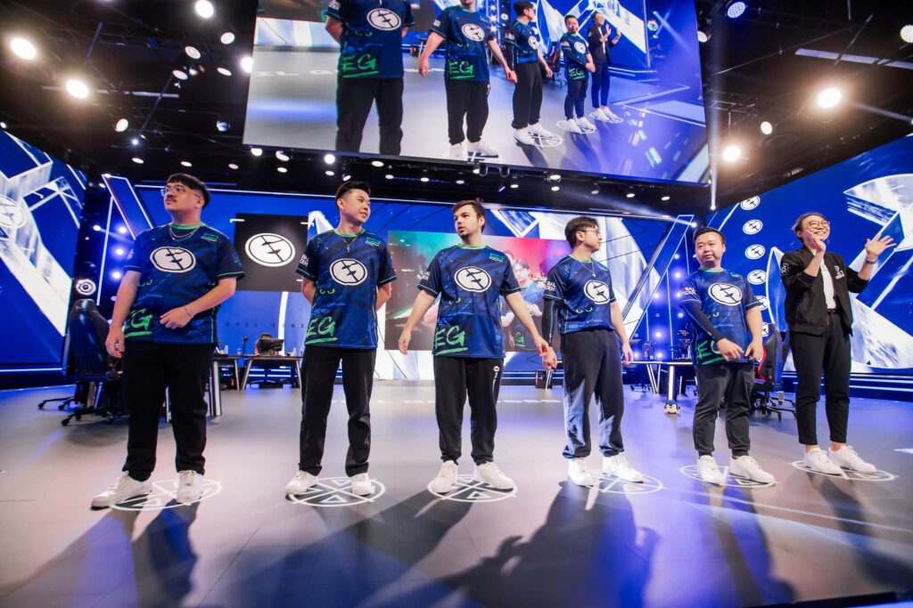 Evil Geniuses, with jawgemo on the far left, walk on stage at Week 3 of VCT Americas Stage 2 at the Riot Games Arena on July 07, 2024.