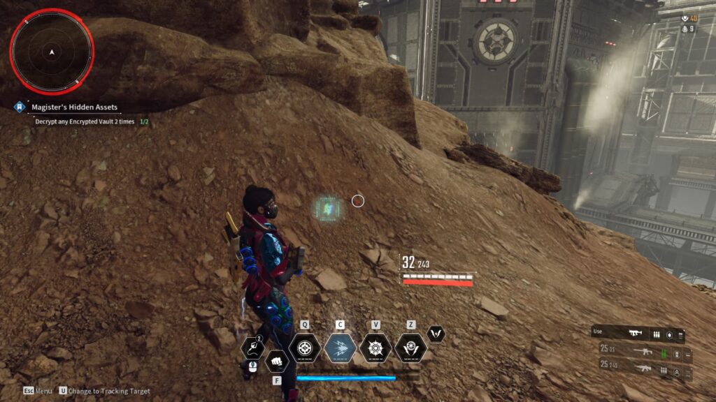 A hologram to indicate an Encrypted Vault is nearby in The First Descendant.