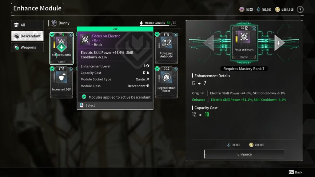 A module selected to enhance in The First Descendant.