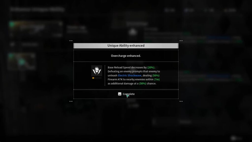 The completion screen of the Thunder Cage's unique ability being enhanced in The First Descendant.
