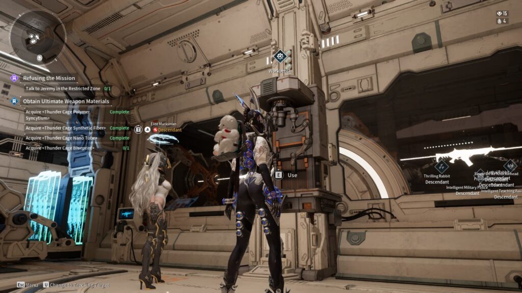 Bunny approaches a workbench.