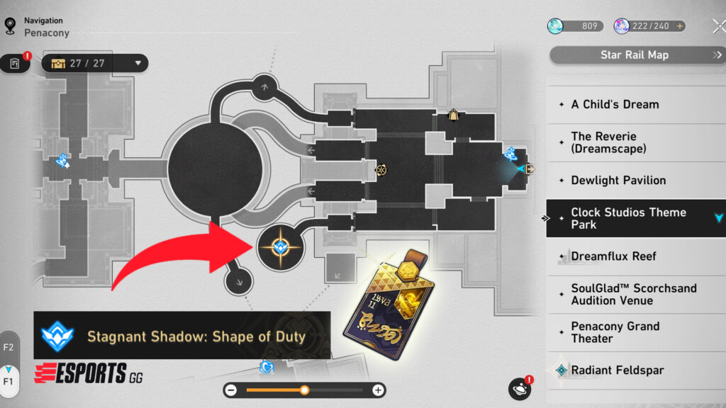 Gather IPC Work Permit in the Shape of Duty Stagnant Shadow node in Penacony. (image via esports.gg)