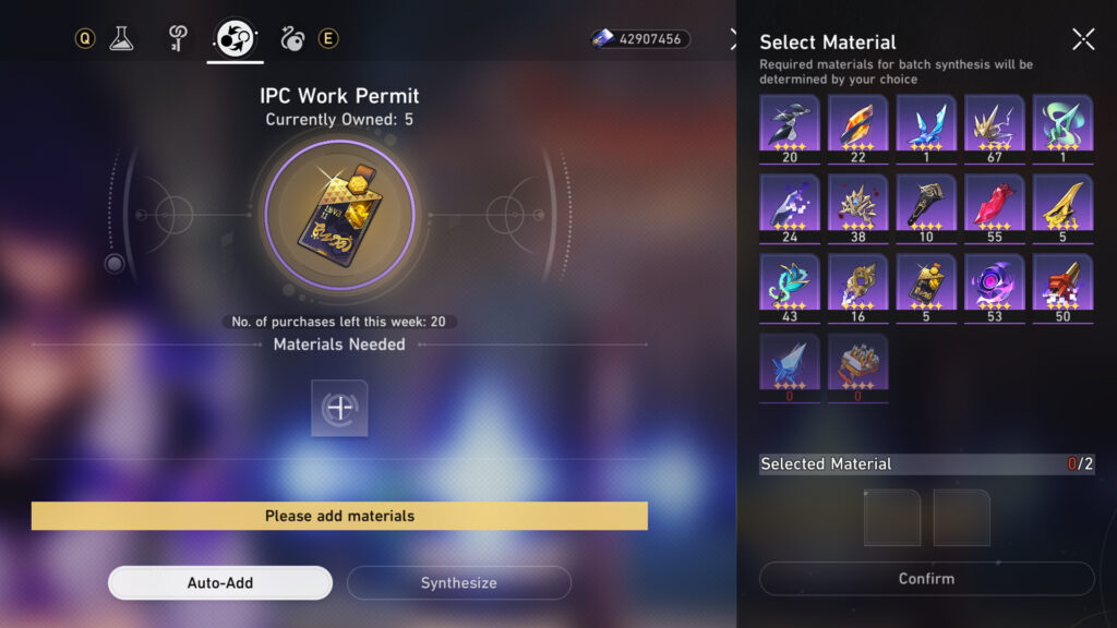 Using the Omni-Synthesizer to acquire IPC Work Permit for Yunli (screenshot via esports.gg)