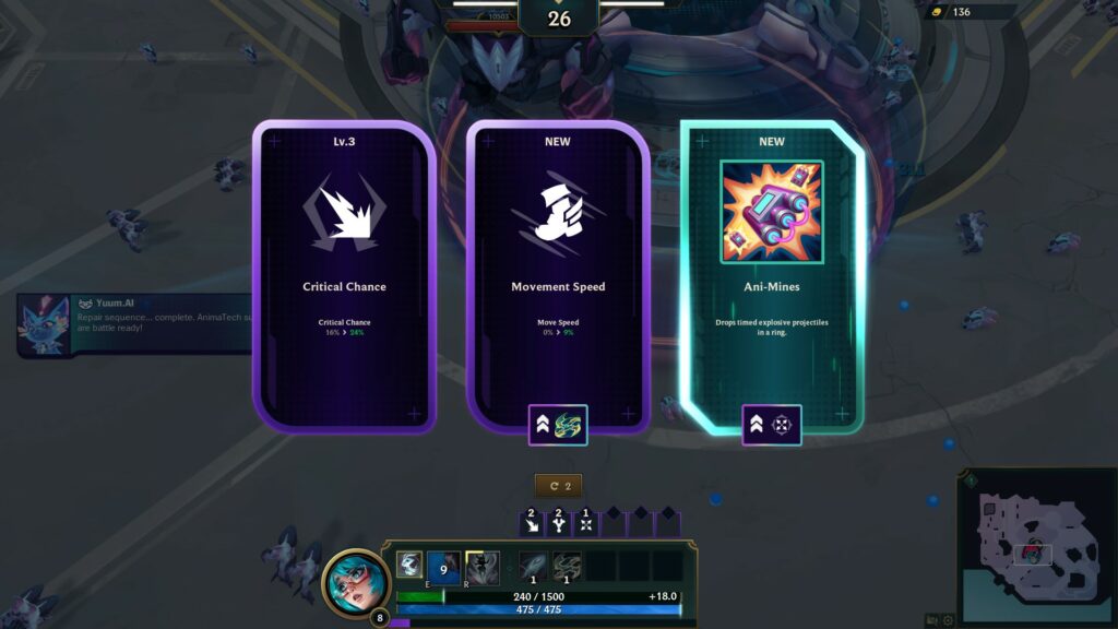 LoL Swarm informs players when they can evolve a Weapon. (screenshot via esports.gg)