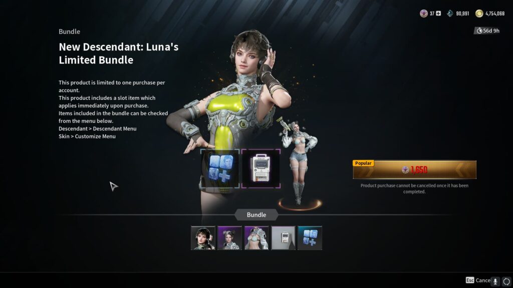 Unlock Luna by purchasing her bundle in The First Descendant.
