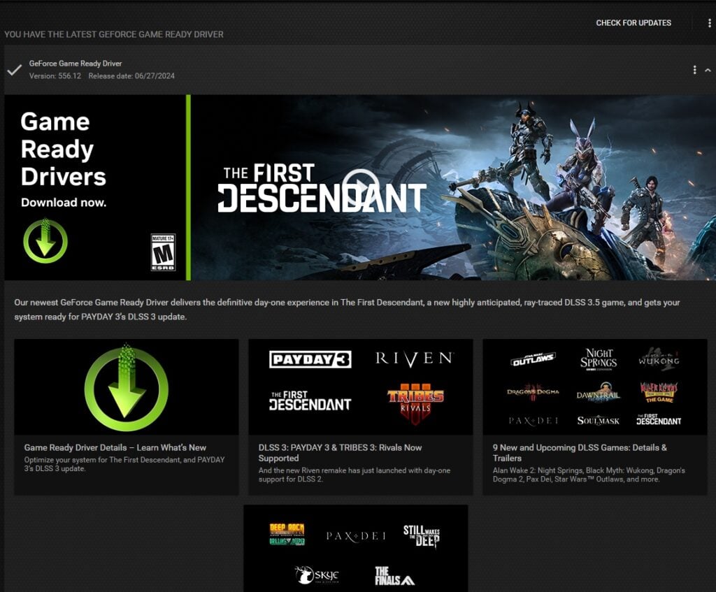 NVIDIA graphics drivers The First Descendant