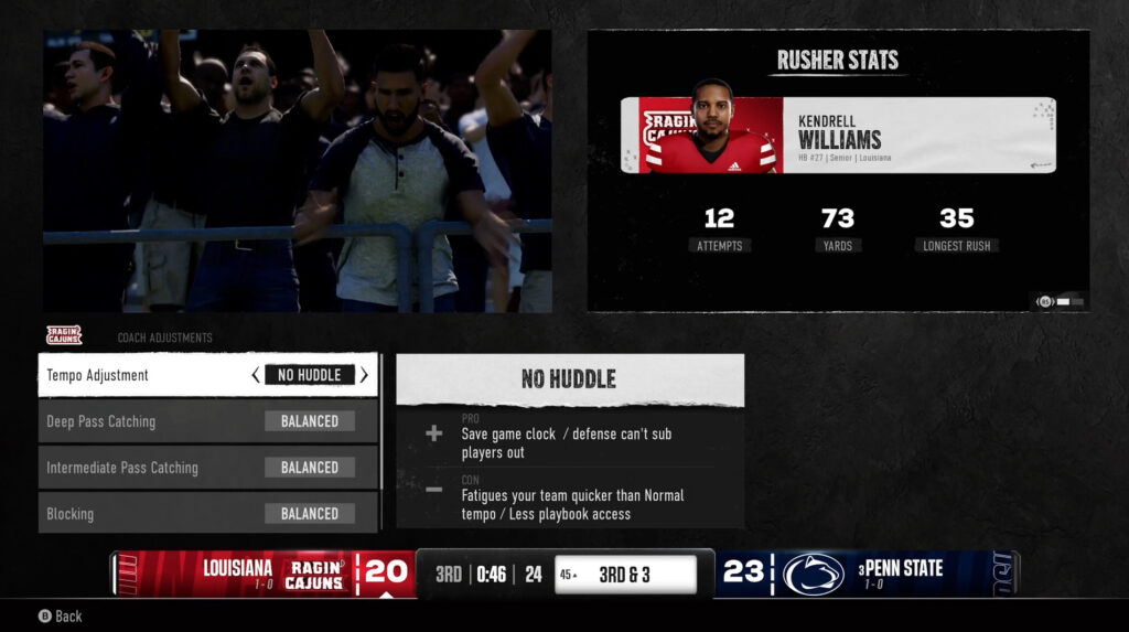 The No Huddle choice in Tempo Adjustment.