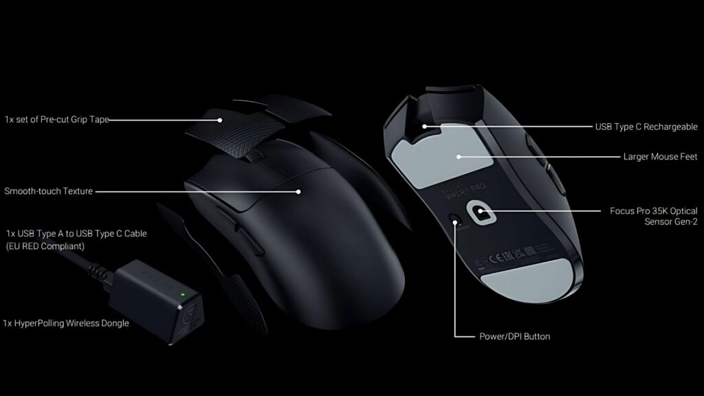 An image showing everything that comes in the box of the Razer Viper V3 Pro.