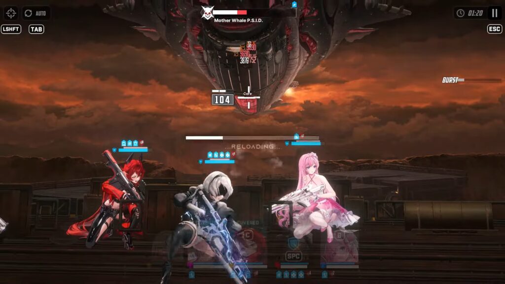 Red Hood fighting Mother Whale with 2B in NIKKE