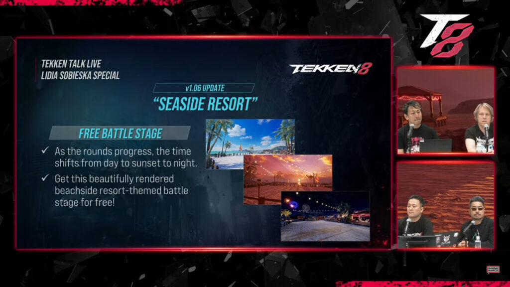 A poster for the new TEKKEN 8 game stage Seaside Resort