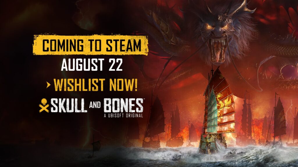 The graphic announcing that Skull and Bones is coming to Steam.