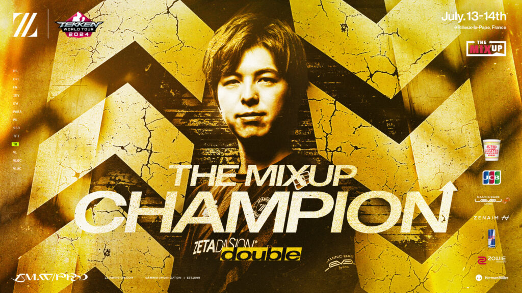 A poster that highlights the TEKKEN 8 player double after his victory at the fighting esports event The MIXUP 2024