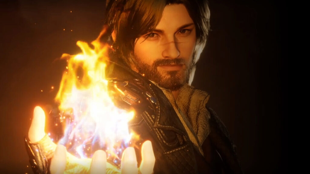 Blair, one of The First Descendant characters, holding fire with his hand.