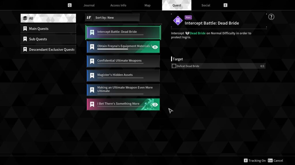 The quest list for a max level character in The First Descendant.