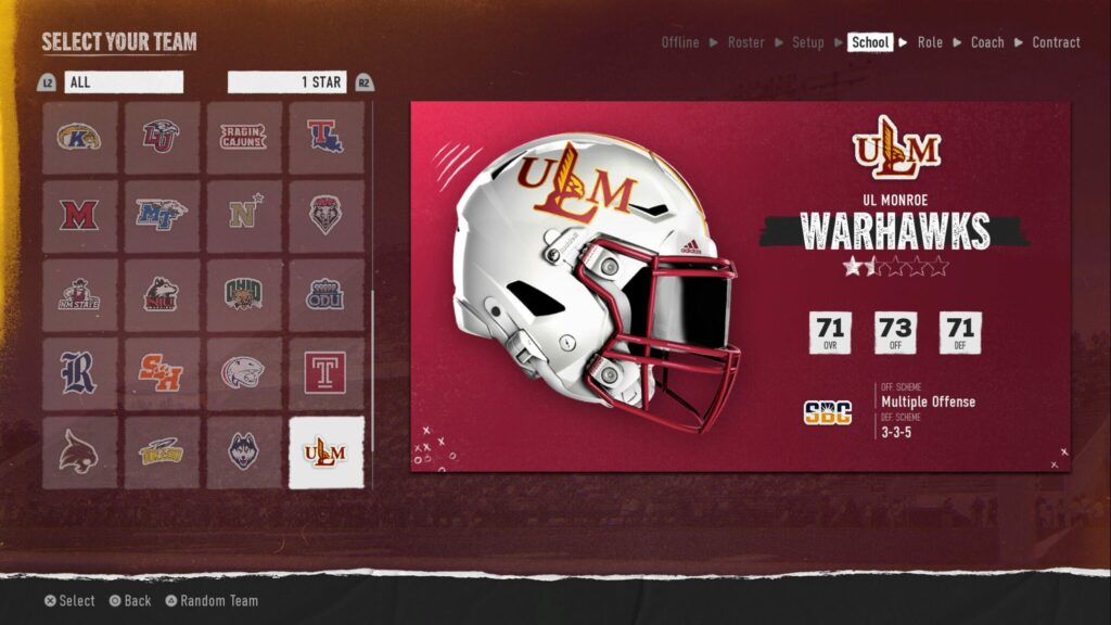 UL Monroe, one of the best teams to rebuild in College Football 25.