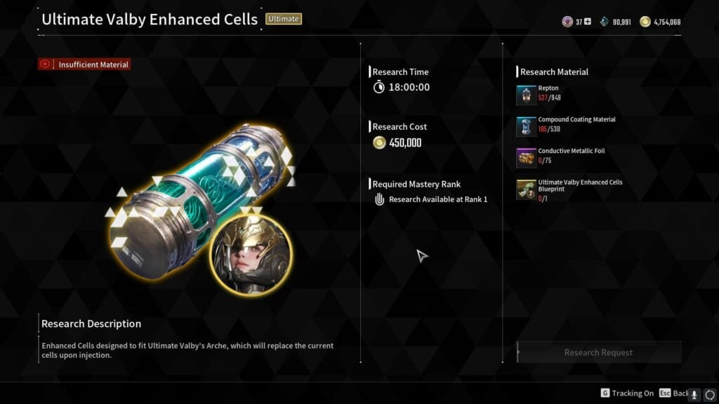 Research to unlock Ultimate Valby in The First Descendant.