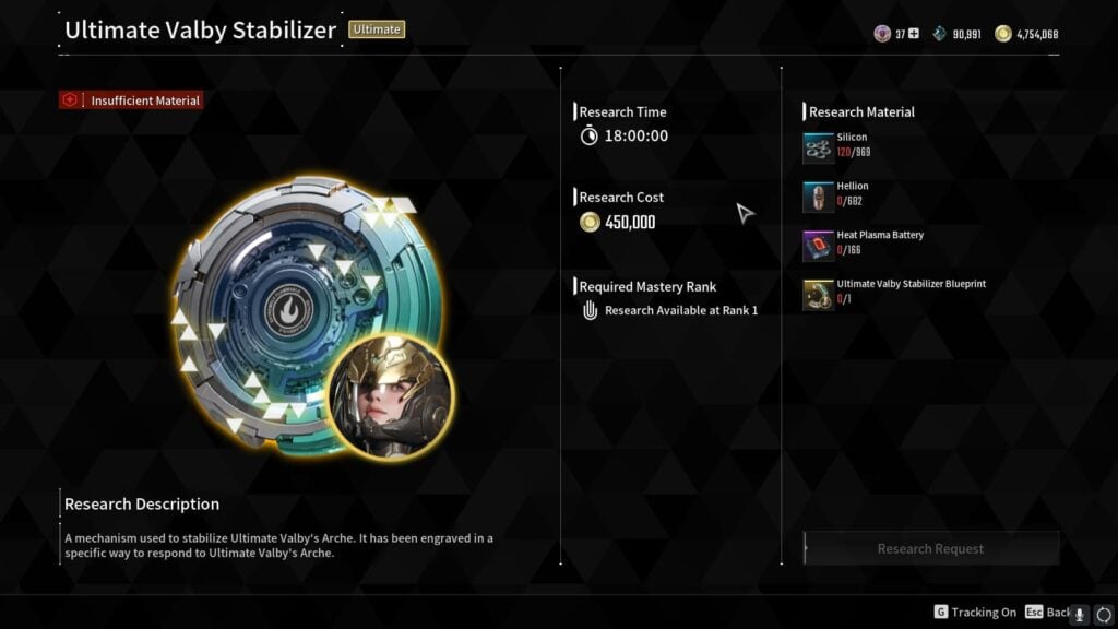 Research to unlock Ultimate Valby in The First Descendant.