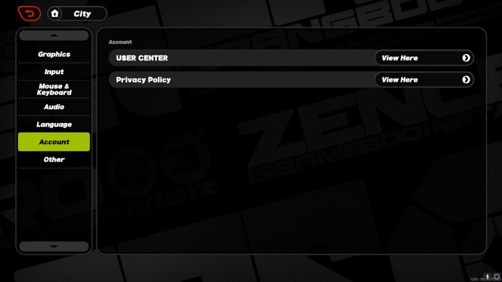 The USER CENTER in the Account section of Zenless Zone Zero, where you can see if cross-progression is enabled through linked accounts.