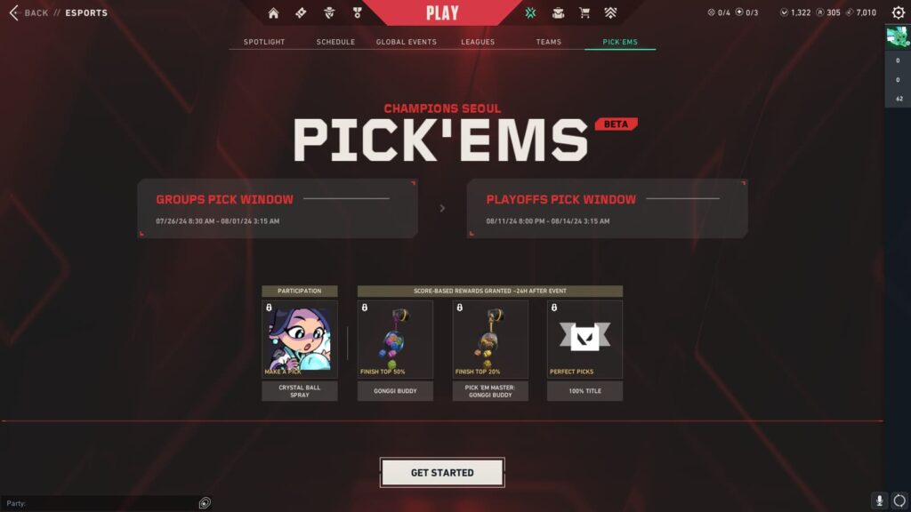 The Champions Seoul VALORANT Pick'Ems main page.