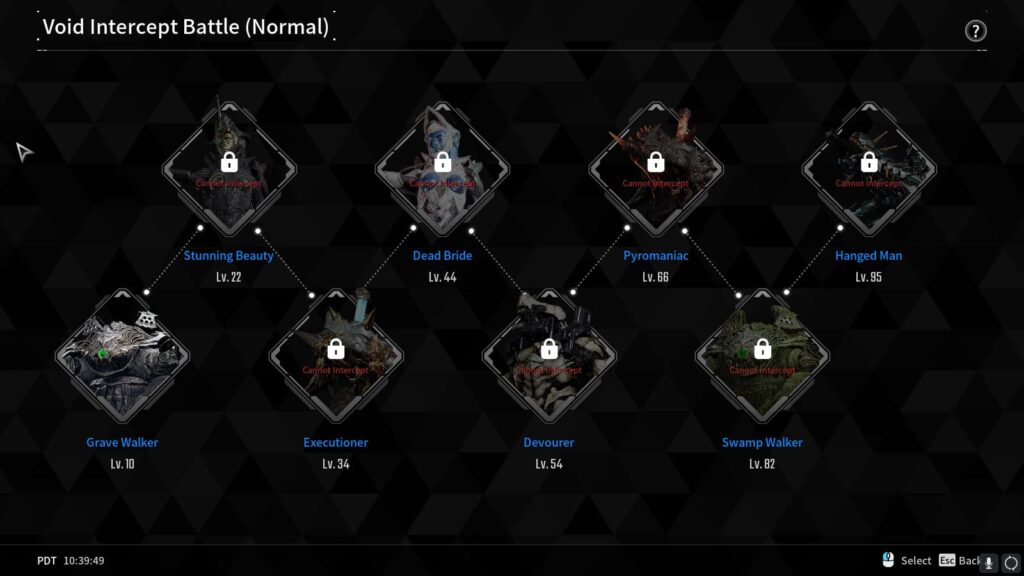 The normal Void Intercept Battle list which can help you level up fast in The First Descendant.